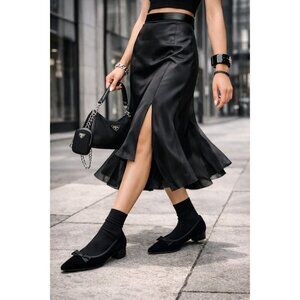 Fabio Rusconi Black Velvet Bow Ballet Flats Pointed Toe Low Heel Italy EU 38